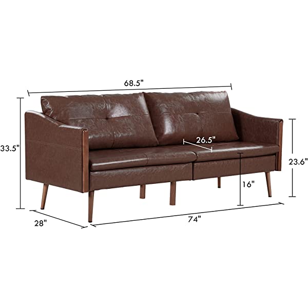 Vonanda Faux Leather Sofa Couch, Modern Tufted 3-Seater Sofa with Clean Lines and Upholstered Artificial Leather for Compact Living Space, Chestnut Brown 3-seater sofa Chestnut Brown