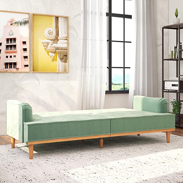 Mr. Kate Stella Vintage Convertible Sofa Bed Futon, Tan Linen