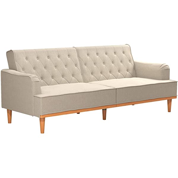 Mr. Kate Stella Vintage Convertible Sofa Bed Futon, Tan Linen