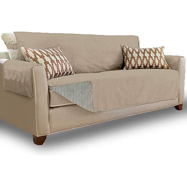 Gorilla Grip original soft suede sofa cover, XL size, 70 inches seat width, patent non-slip durable furniture cover, with shoulder strap, washable dog, children, pet sofa cover, dark gray 70