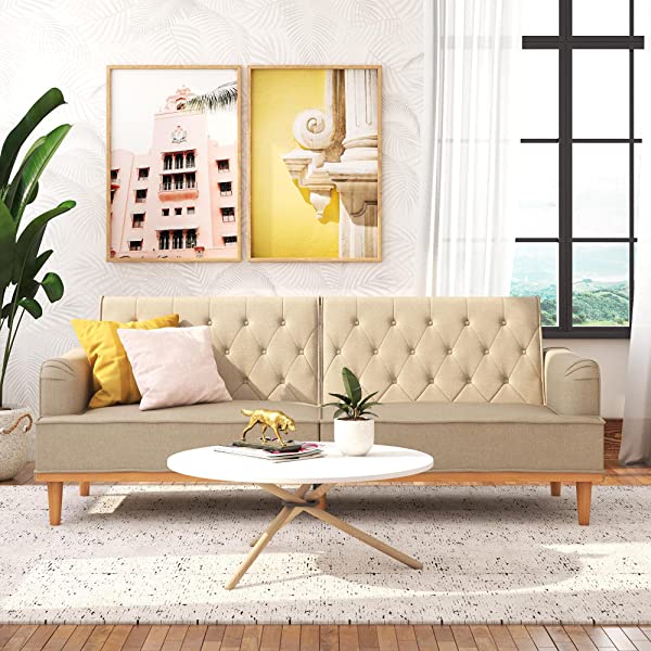 Mr. Kate Stella Vintage Convertible Sofa Bed Futon, Tan Linen