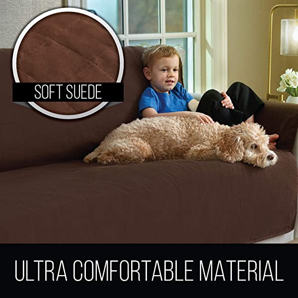 Gorilla Grip original soft suede sofa cover, XL size, 70 inches seat width, patent non-slip durable furniture cover, with shoulder strap, washable dog, children, pet sofa cover, dark gray 70