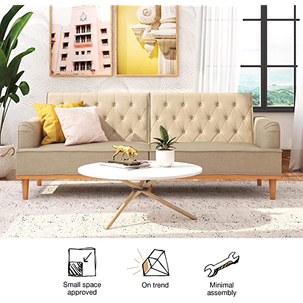 Mr. Kate Stella Vintage Convertible Sofa Bed Futon, Tan Linen