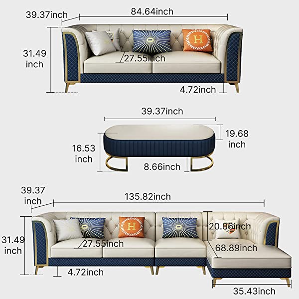 Sofa Bed Small Apartment Living Room Modern Minimalist Corner Combination Chaise Sofa with Coffee Table and TV Cabinet(Five-Piece Set)