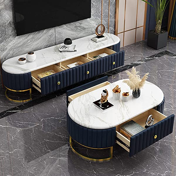 Sofa Bed Small Apartment Living Room Modern Minimalist Corner Combination Chaise Sofa with Coffee Table and TV Cabinet(Five-Piece Set)