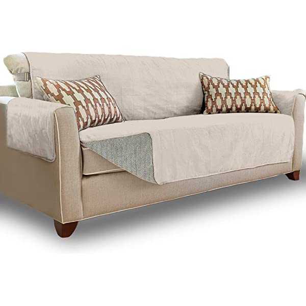 Gorilla Grip original soft suede sofa cover, XL size, 70 inches seat width, patent non-slip durable furniture cover, with shoulder strap, washable dog, children, pet sofa cover, dark gray 70