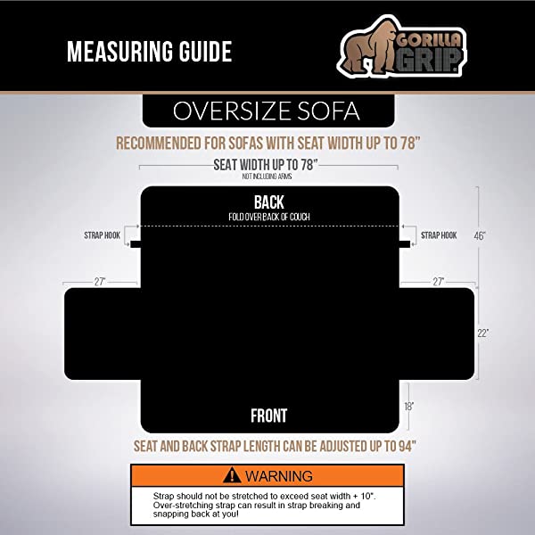 Gorilla Grip original soft suede sofa cover, XL size, 70 inches seat width, patent non-slip durable furniture cover, with shoulder strap, washable dog, children, pet sofa cover, dark gray 70