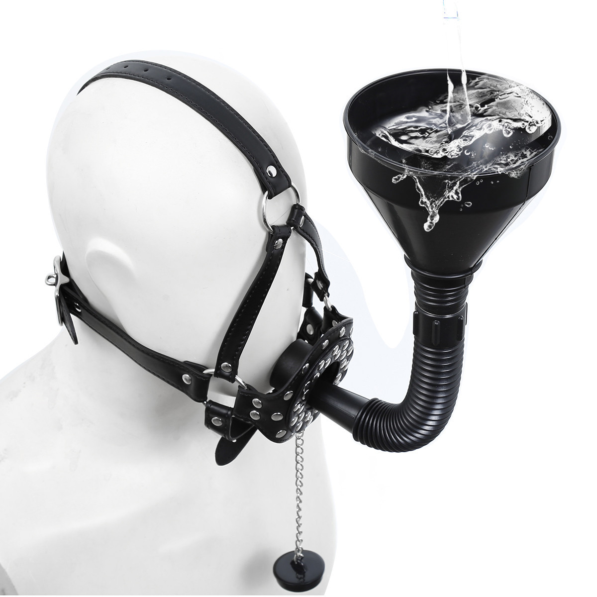 Kinklair Forced Mouth Gag Urination Device | Leather BDSM Funnel Gag