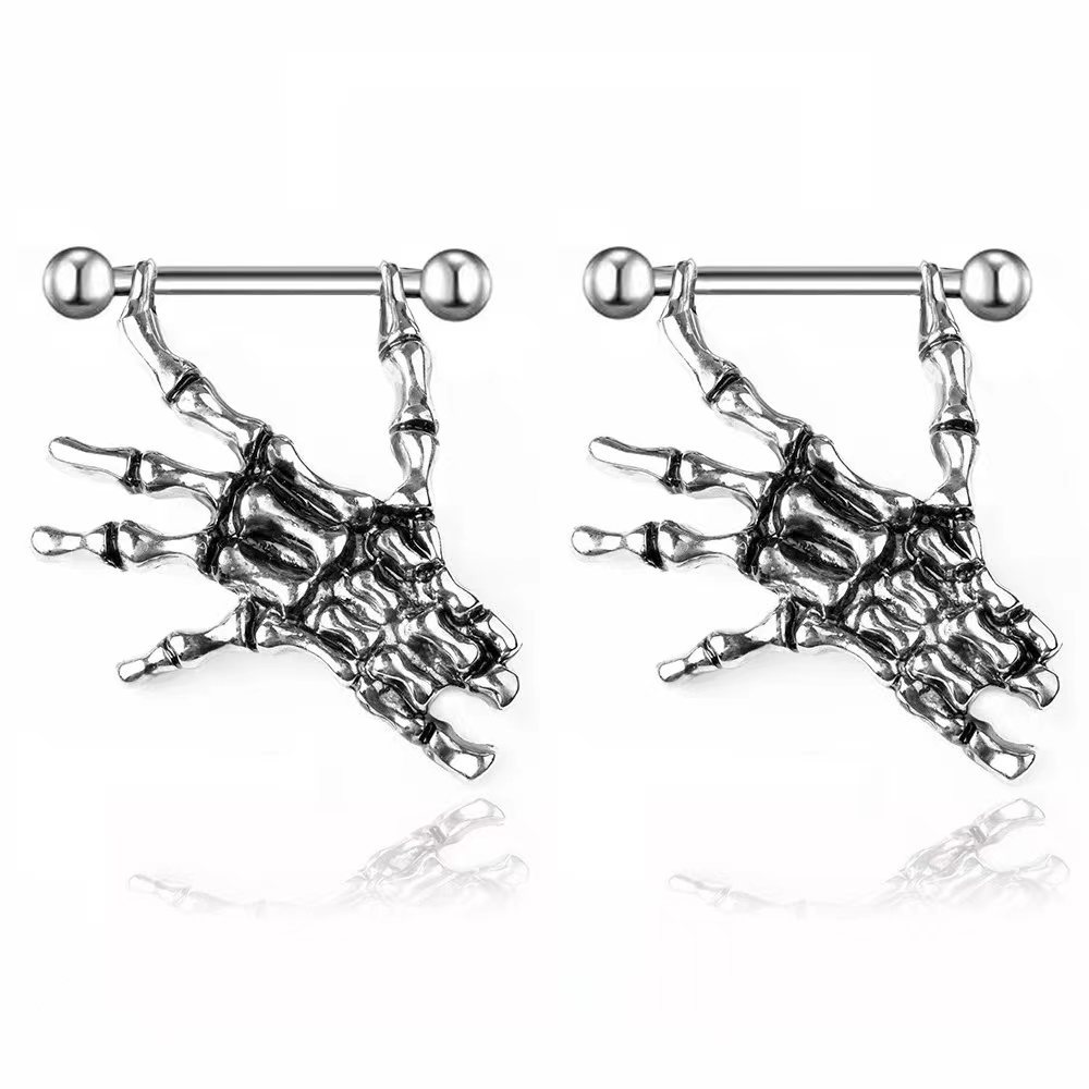 Kinklair Skull Grip Nipple Barbell _ Stainless Steel, Dual-Screw Ends