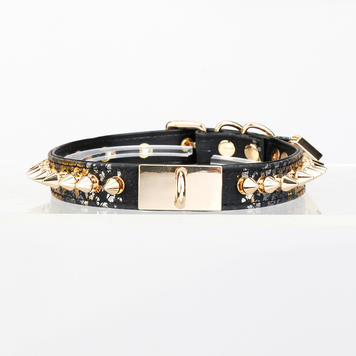 Kinklair Black & Gold Snakeskin Studded Choker _ BDSM Punk Collar