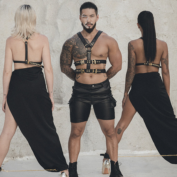 Kinklair _ Bekinky Luxury Snake-Pattern Leather BDSM Roleplay Set - Black & Gold Fetish Gear
