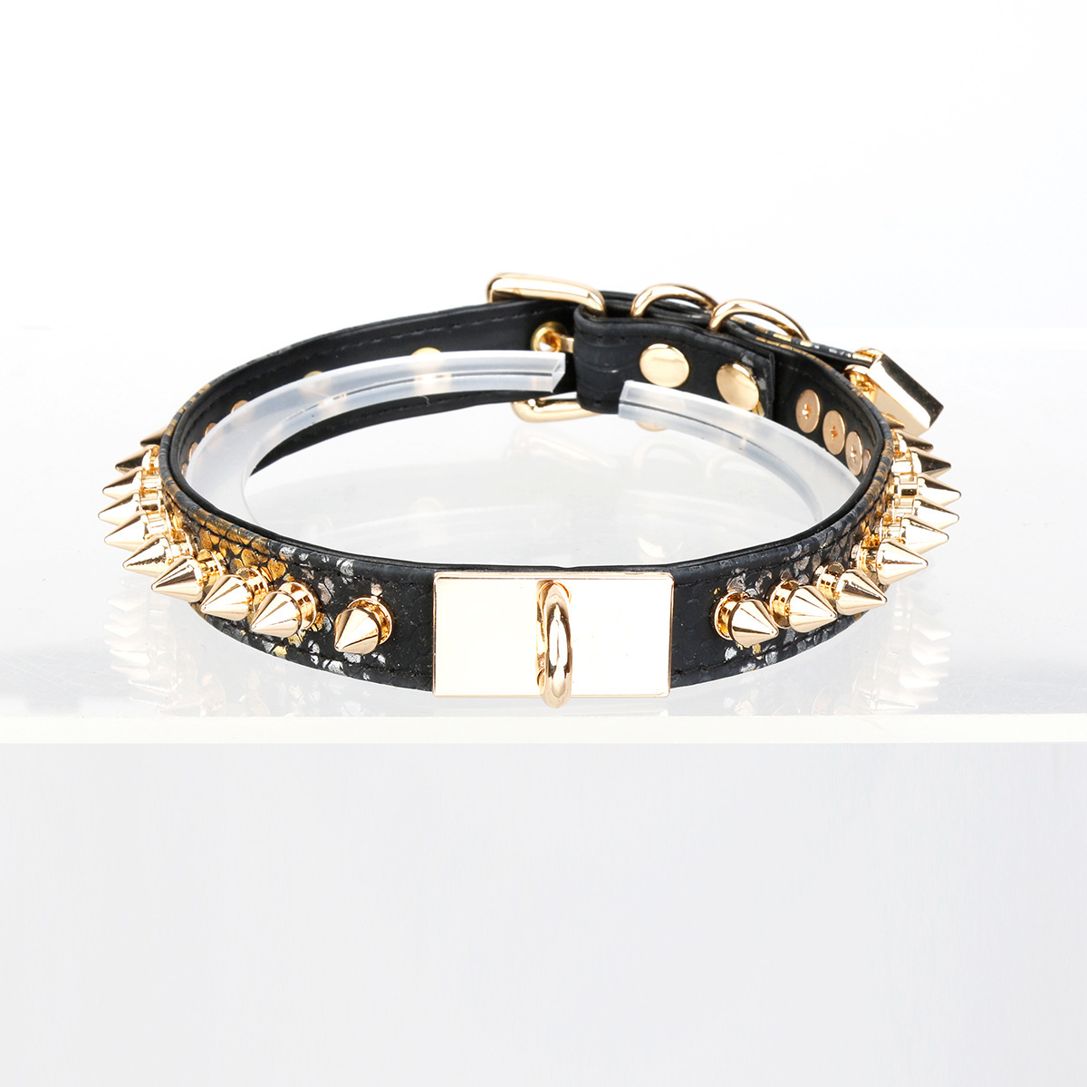 Kinklair Black & Gold Snakeskin Studded Choker _ BDSM Punk Collar