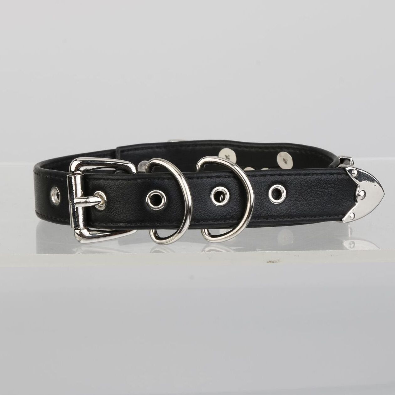Kinklair Classic Black Leather Collar _ BDSM Silver Hardware Choker