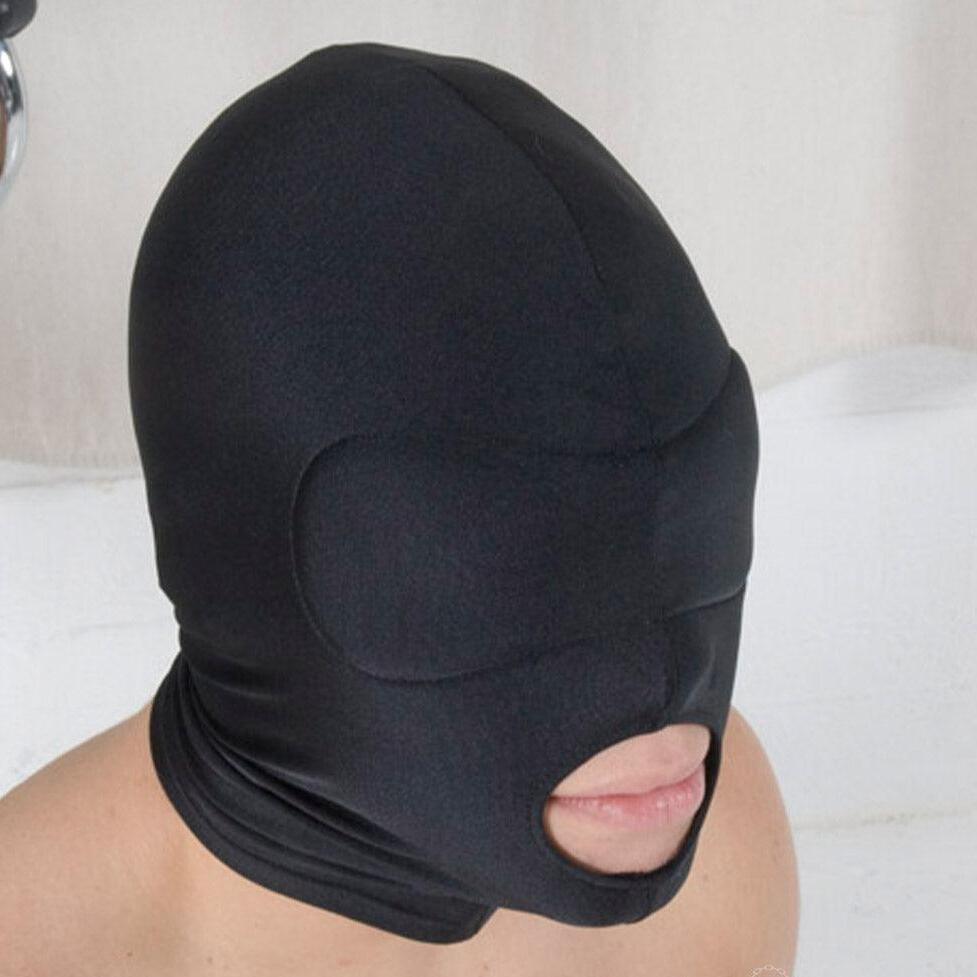 Sensory Deprivation Spandex Hood with Padded Blindfold & Open Mouth