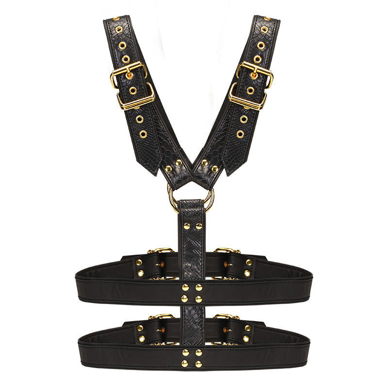 Kinklair _ Bekinky Luxury Snake-Pattern Leather BDSM Roleplay Set - Black & Gold Fetish Gear