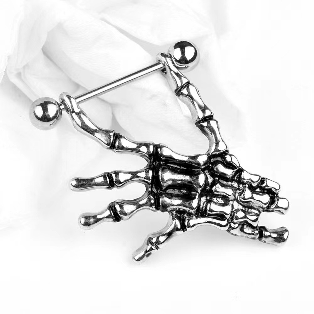 Kinklair Skull Grip Nipple Barbell _ Stainless Steel, Dual-Screw Ends