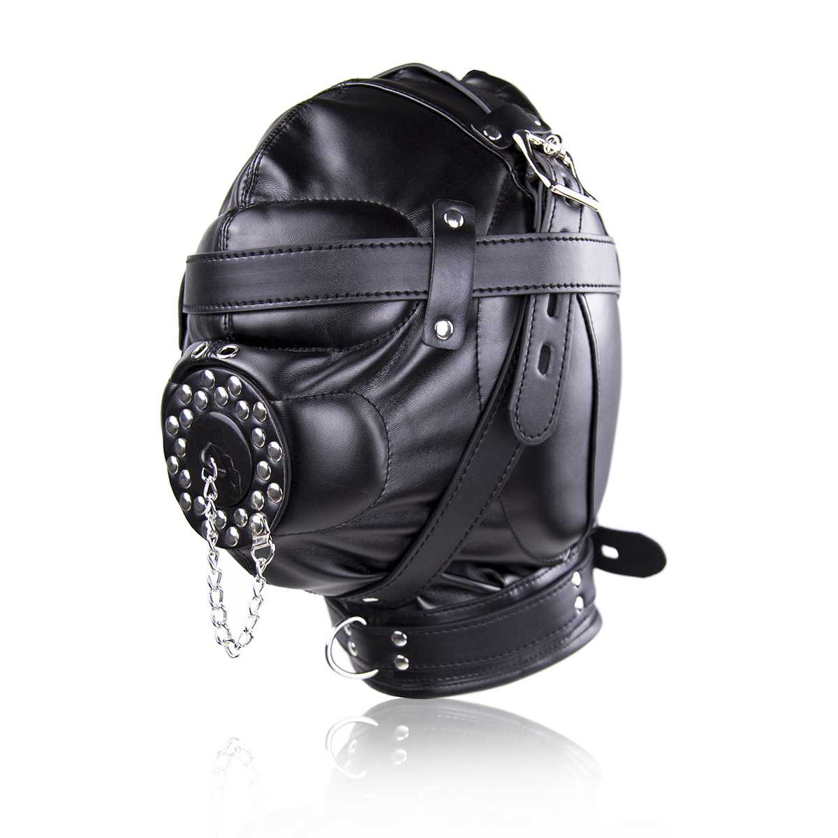 Kinklair Black Leather BDSM Hood | Dual-Use Dildo Gag Fetish Mask