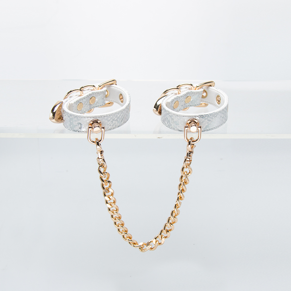Faux Snakeskin Fetish Cuffs – Puppy Play Wrist Restraints (White-Gold / Black-Gold / Brown-Gold)