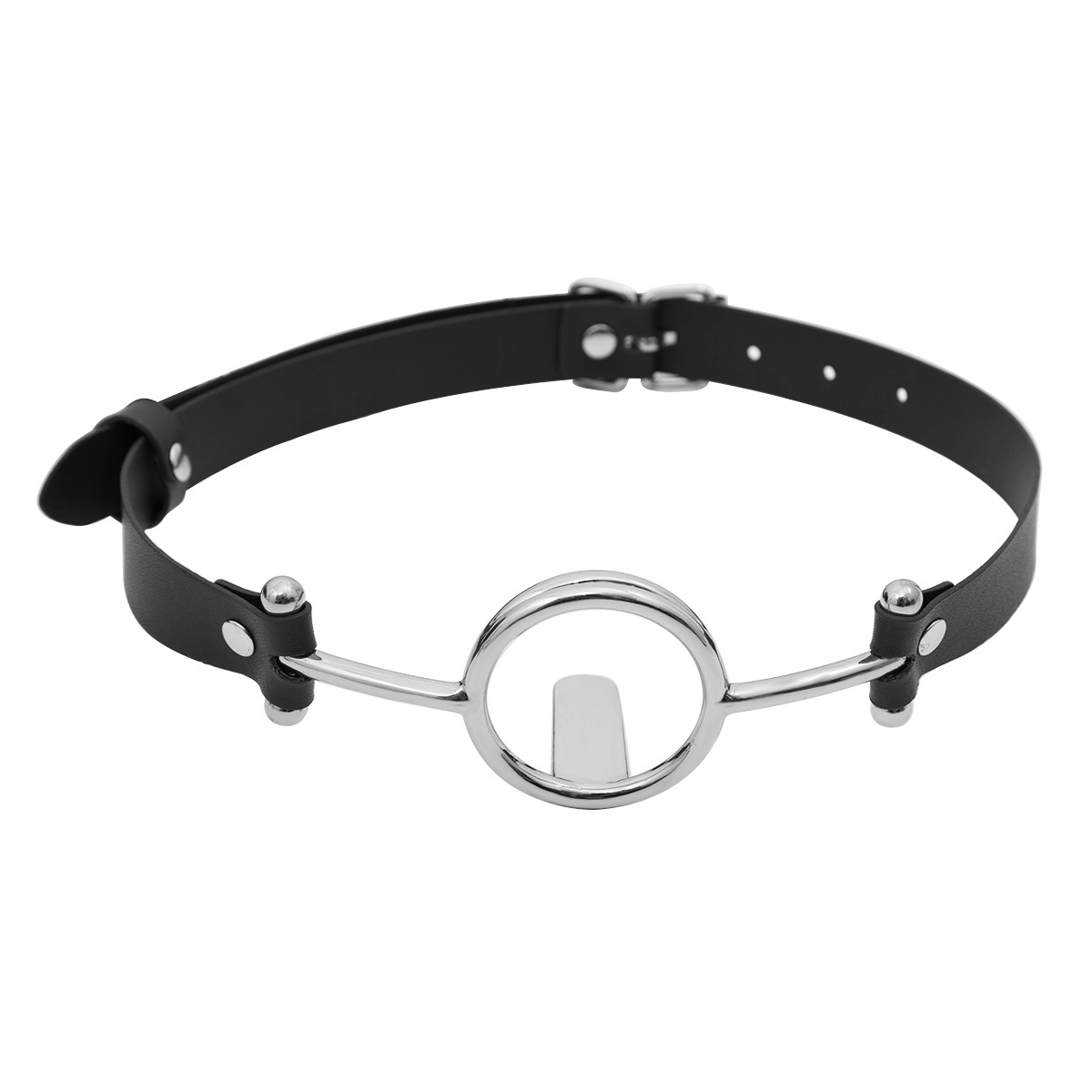 Rose Gold/Silver Metal Gag with Tongue Depressor | Leather Mouth Restraint BDSM Toy