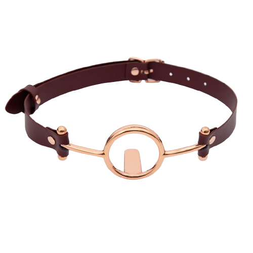 Rose Gold/Silver Metal Gag with Tongue Depressor | Leather Mouth Restraint BDSM Toy