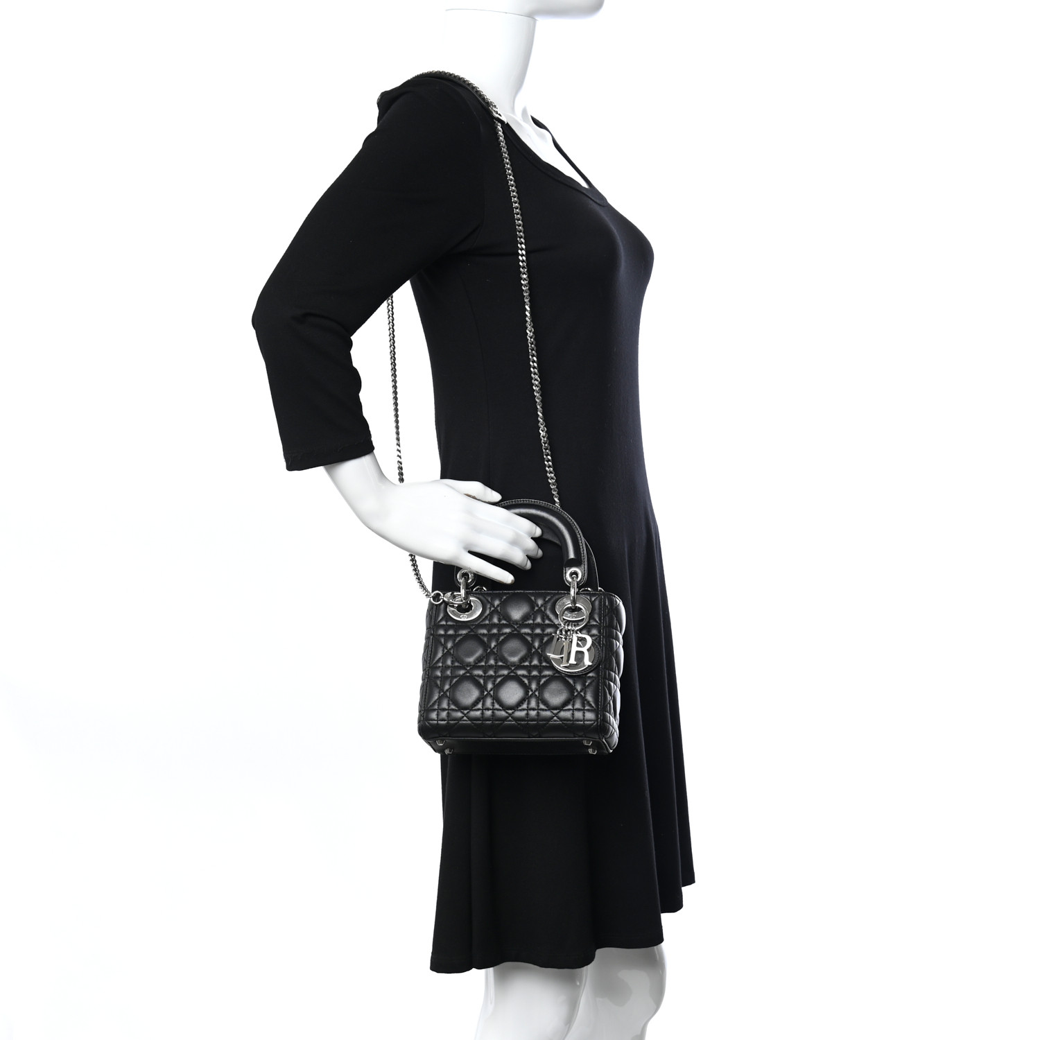 Lambskin Cannage Mini Lady Dior Black(6.5 x 6 x 3 in)