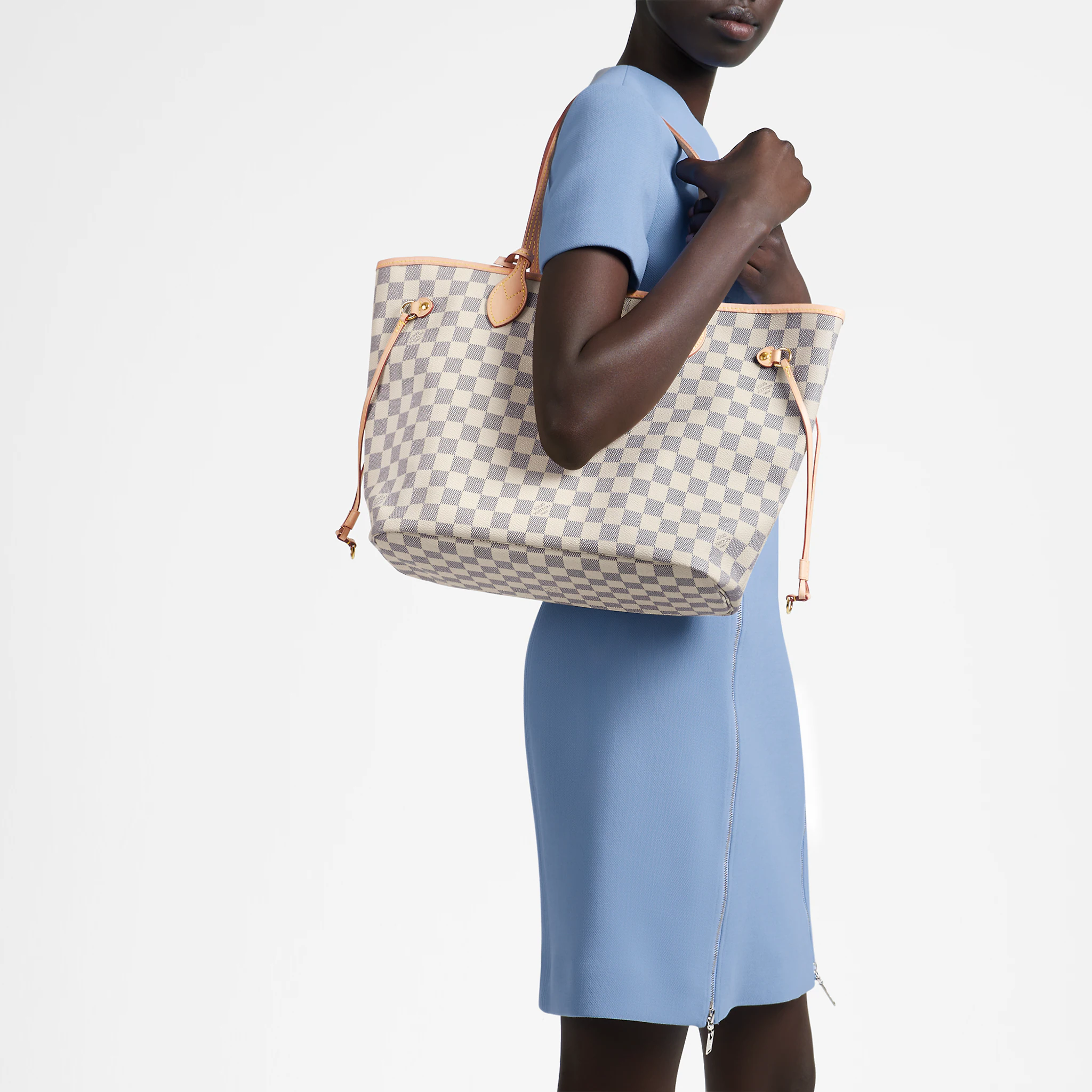 Louis Vuitton N40603 Neverfull MM Rose Ballerine Damier Azur Canvas