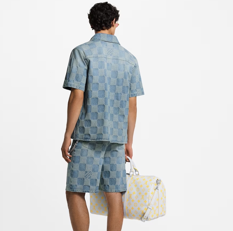 1AHVZ2 Damier 3D Light Denim Short-Sleeved Shirt