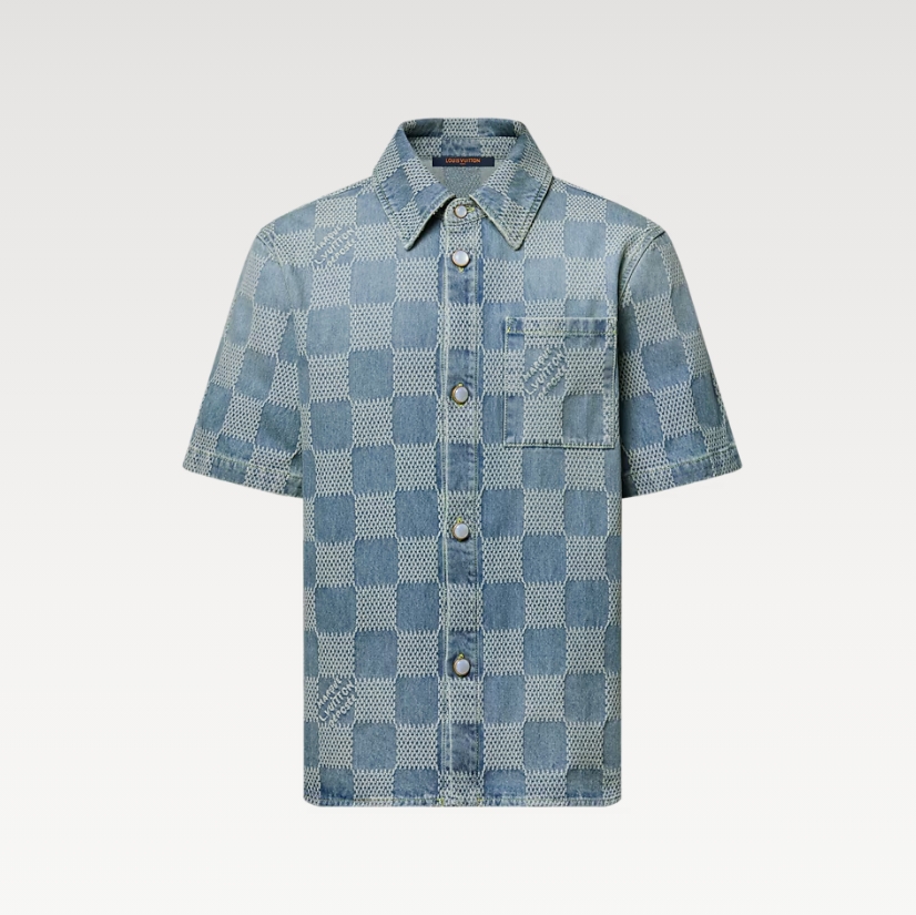 1AHVZ2 Damier 3D Light Denim Short-Sleeved Shirt