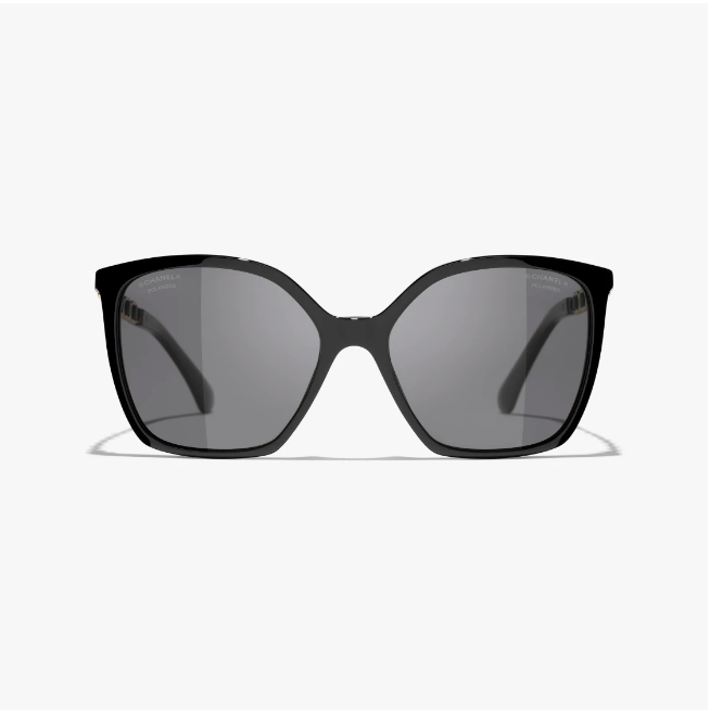 CHANEL-SQUARE SUNGLASSES Acetate & Calfskin Black