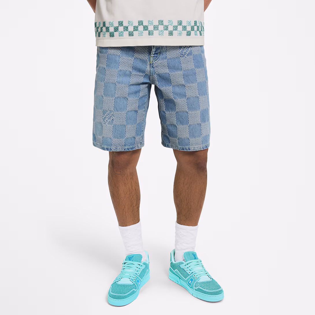 1AHVDR Damier 3D Light Denim Shorts
