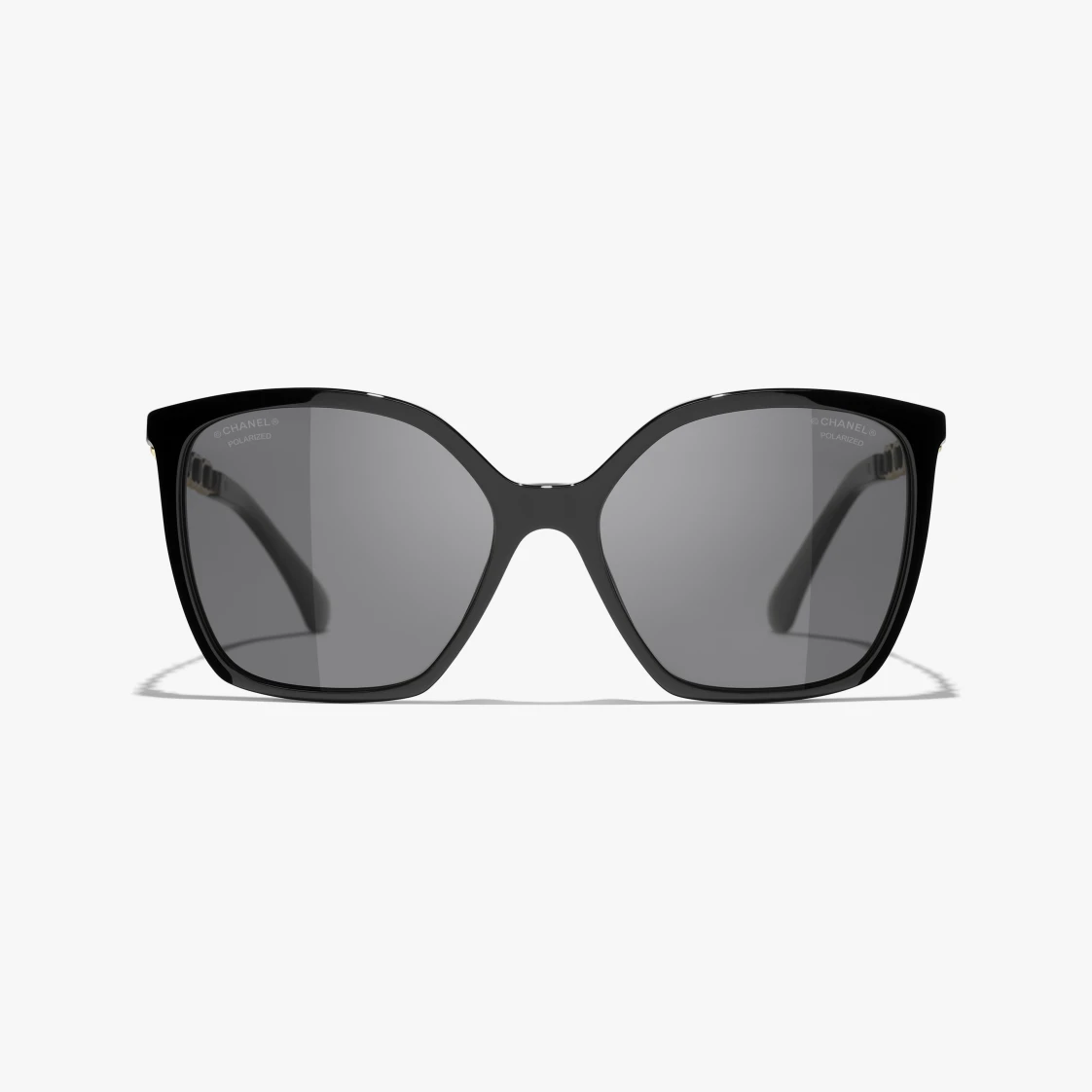 CHANEL-SQUARE SUNGLASSES Acetate & Calfskin Black