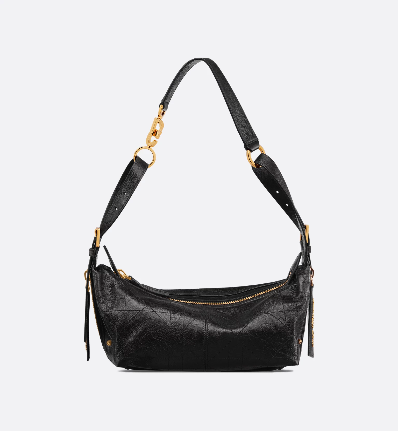 DIOR Small D-Journey Bag in Crinkled Calfskin-Black Flat Macrocannage