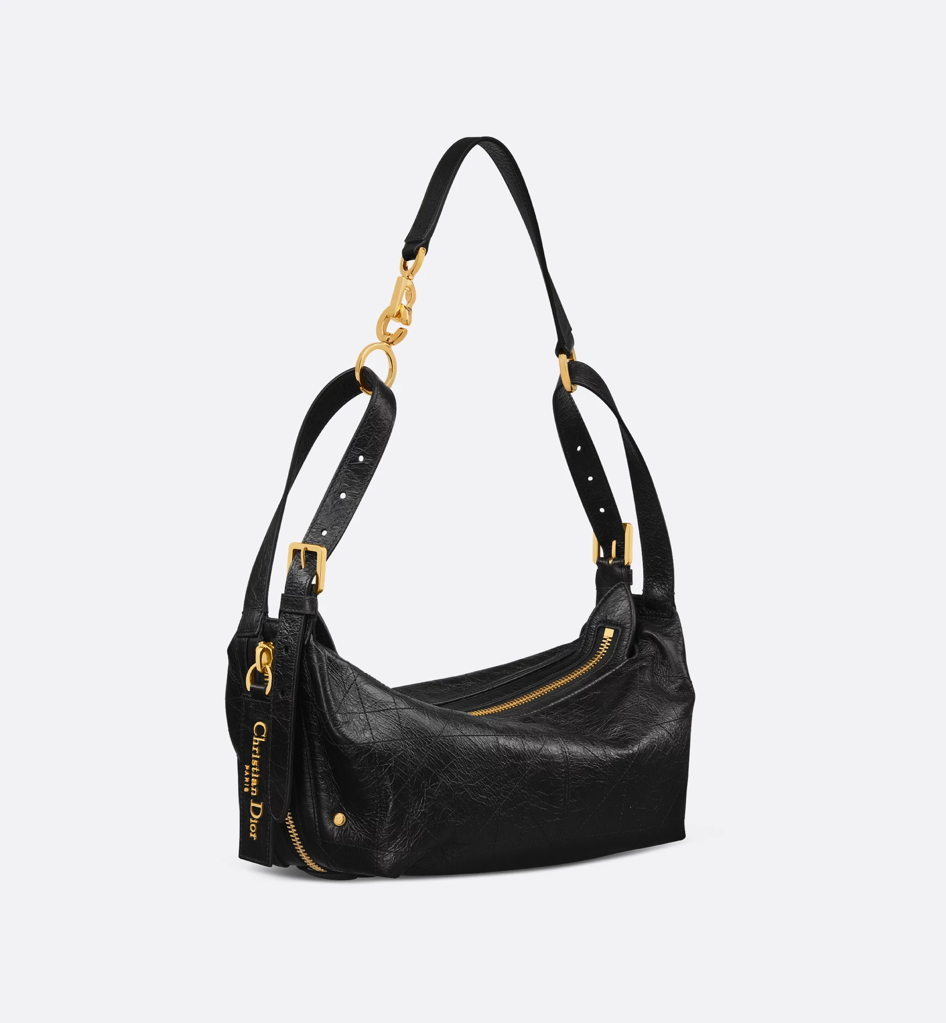 DIOR Small D-Journey Bag in Crinkled Calfskin-Black Flat Macrocannage