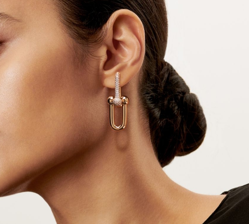 Tiffany Large Link Earrings in Yellow Gold with Pavé Diamonds