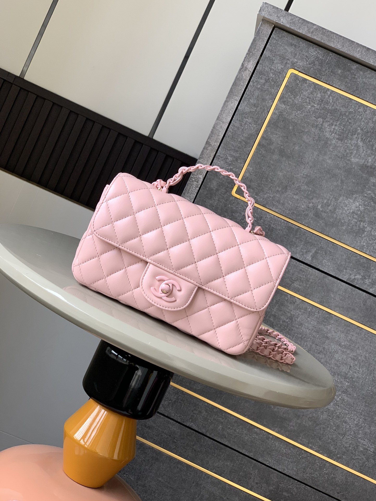 Chanel Mini Flap Bag with Top Handle-Light Pink