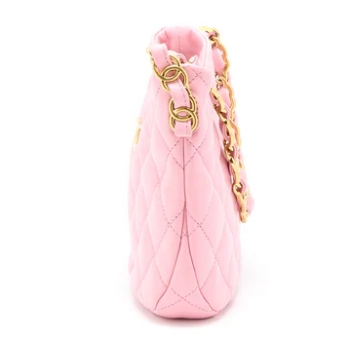 CHANEL 22K HOBO BAG LOGO CHAIN LAMBSKIN PINK GHW