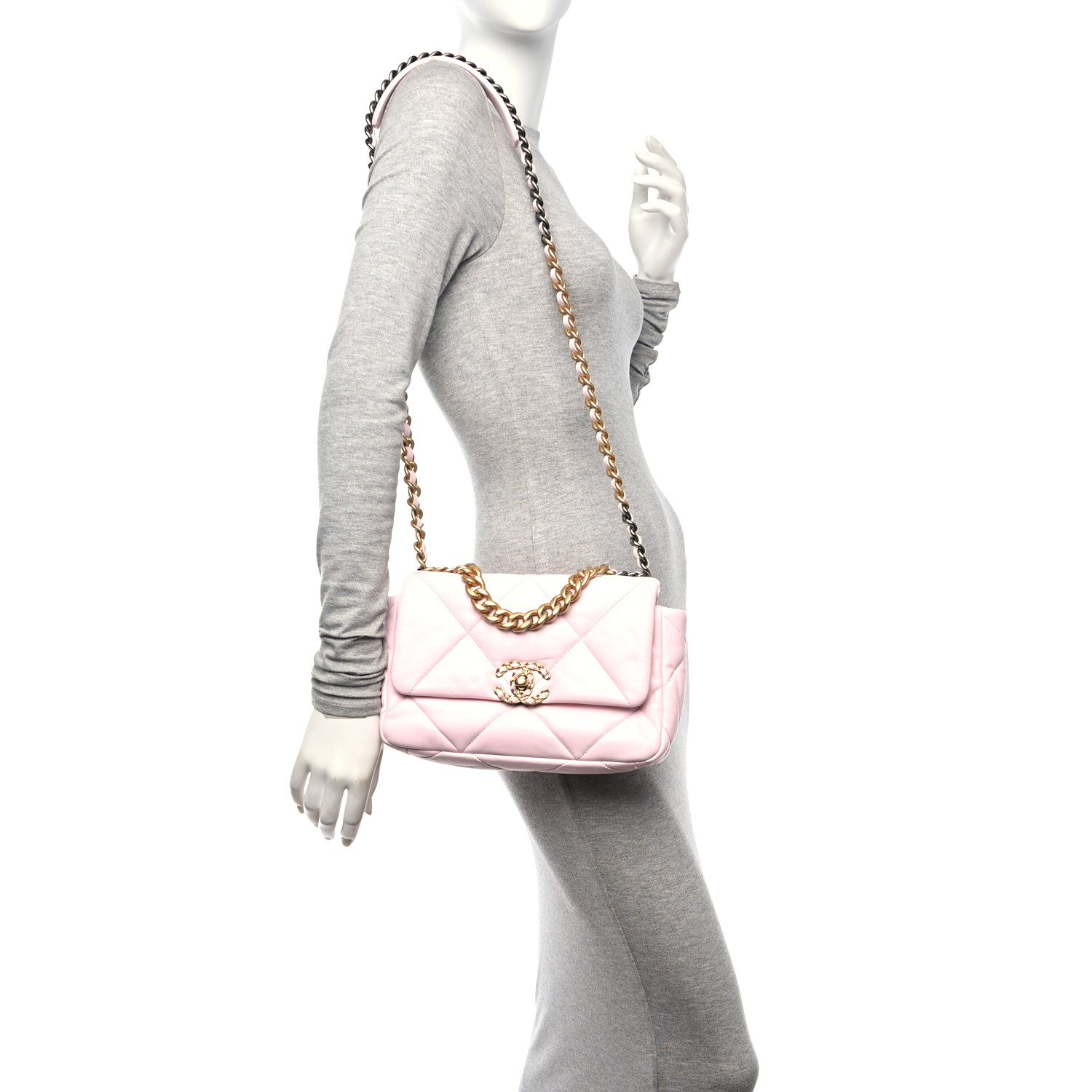 Chanel Lambskin Quilted Medium Chanel 19 Flap Light Pink