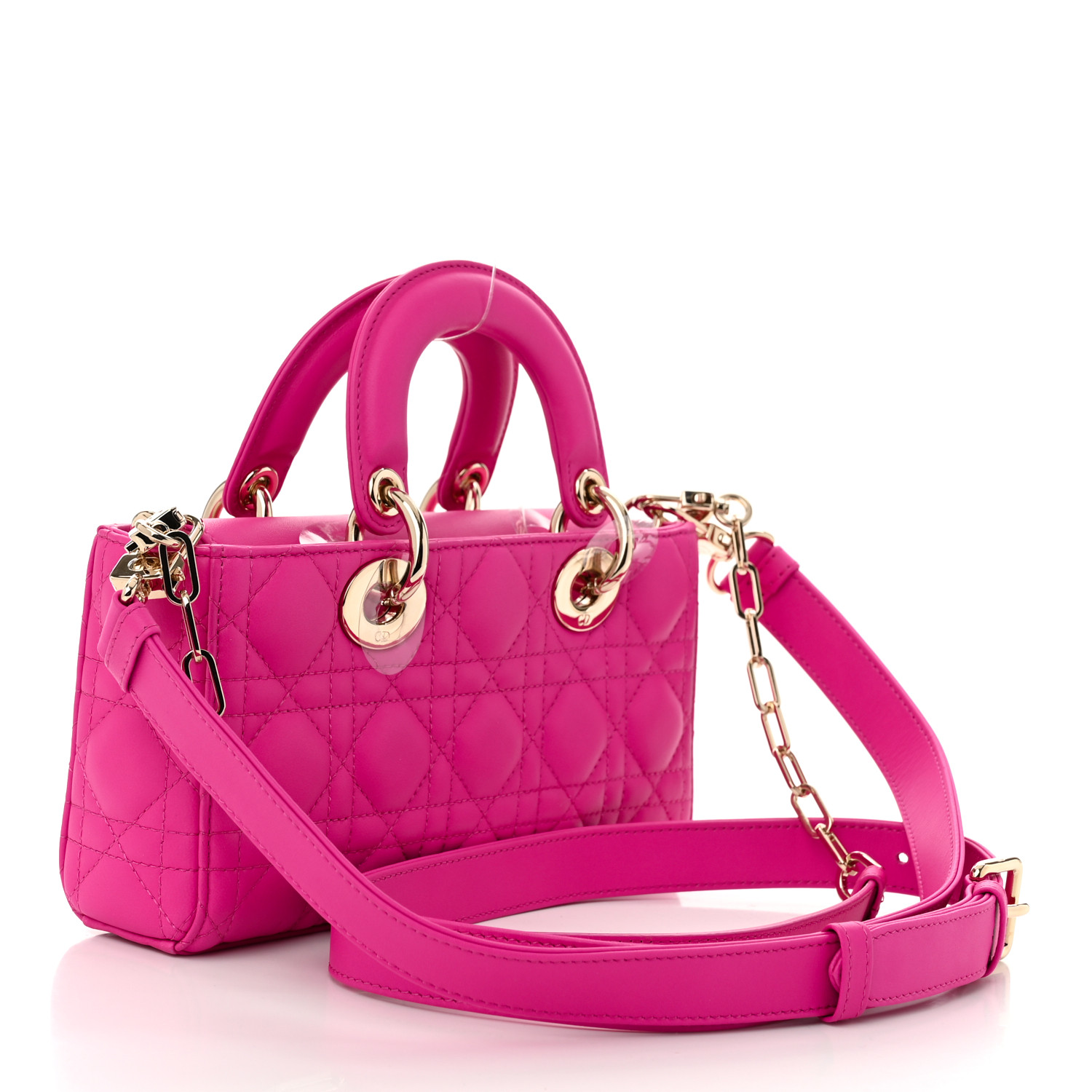CHRISTIAN DIOR Lambskin Cannage Small Lady D-Joy Fuchsia