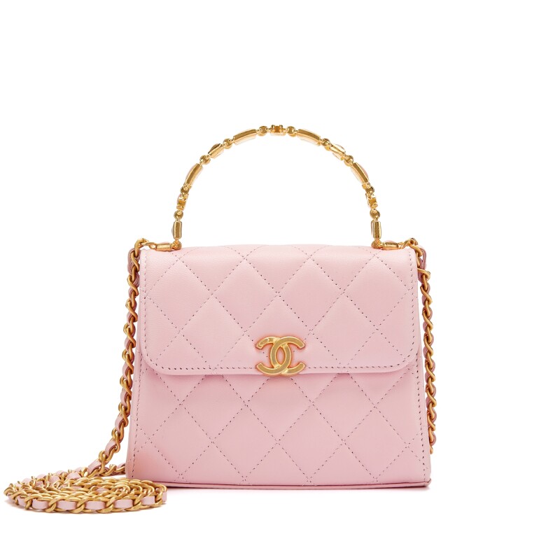 Chanel Baby Pink Quilted Lambskin Top Handle Flap Bag Gold Hardware, 2022