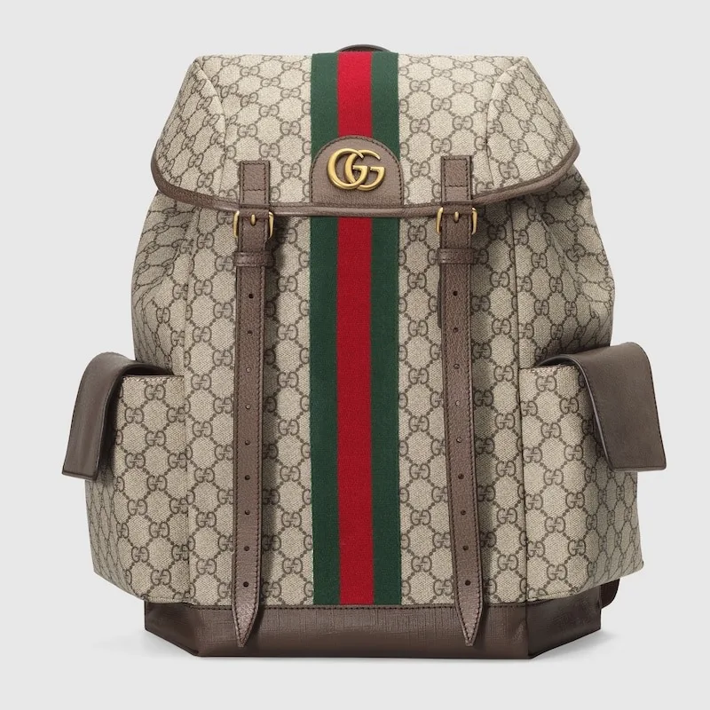 Ophidia Leather and Webbing-Trimmed Monogrammed Coated-Canvas Backpack