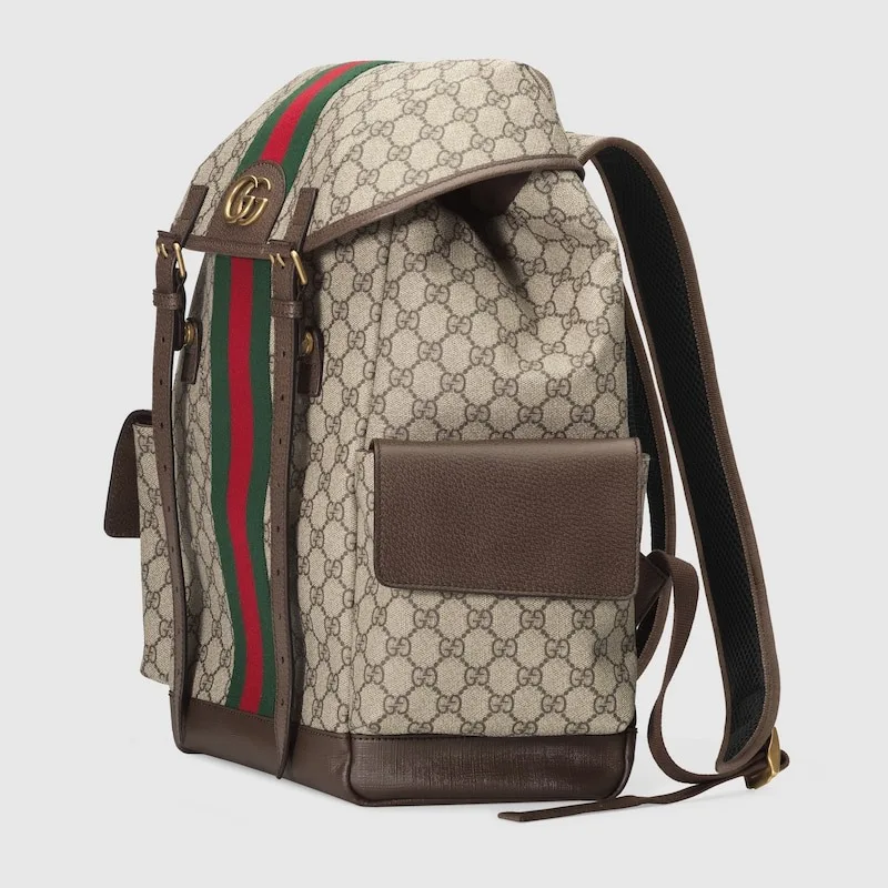 Ophidia Leather and Webbing-Trimmed Monogrammed Coated-Canvas Backpack