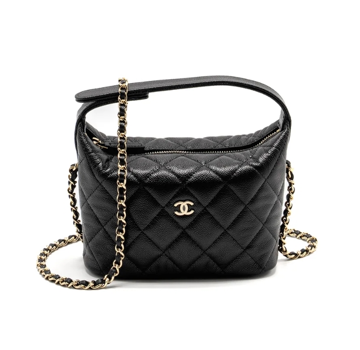 Chanel 25C Quilted Chain Hobo Black Caviar