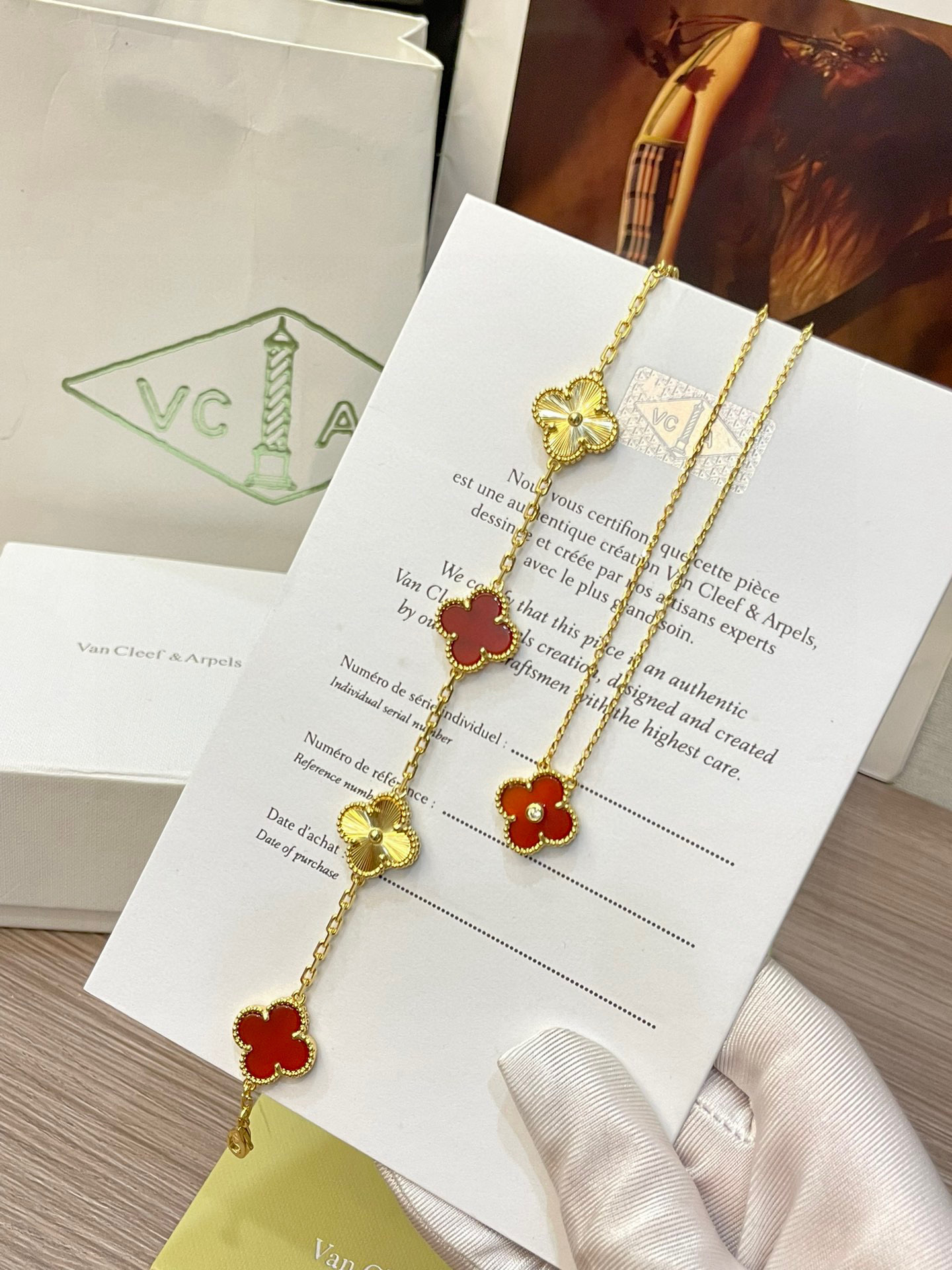 Van Cleef & Arpels Five-Flower Natural Red Carnelian Bracelet Set
