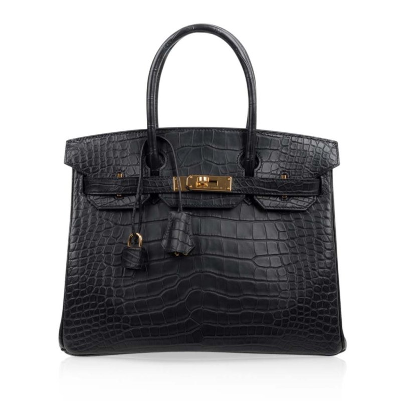 Birkin 30 Bag Black Matte Alligator Gold Hardware
