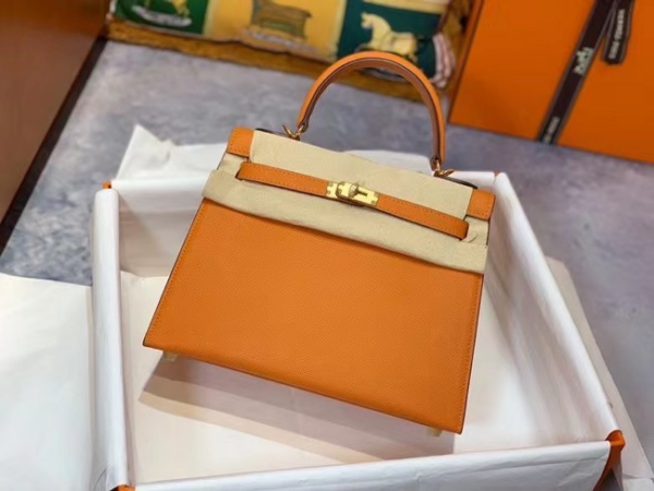 Hermes Kelly Epsom Calfskin Leather Bag Orange