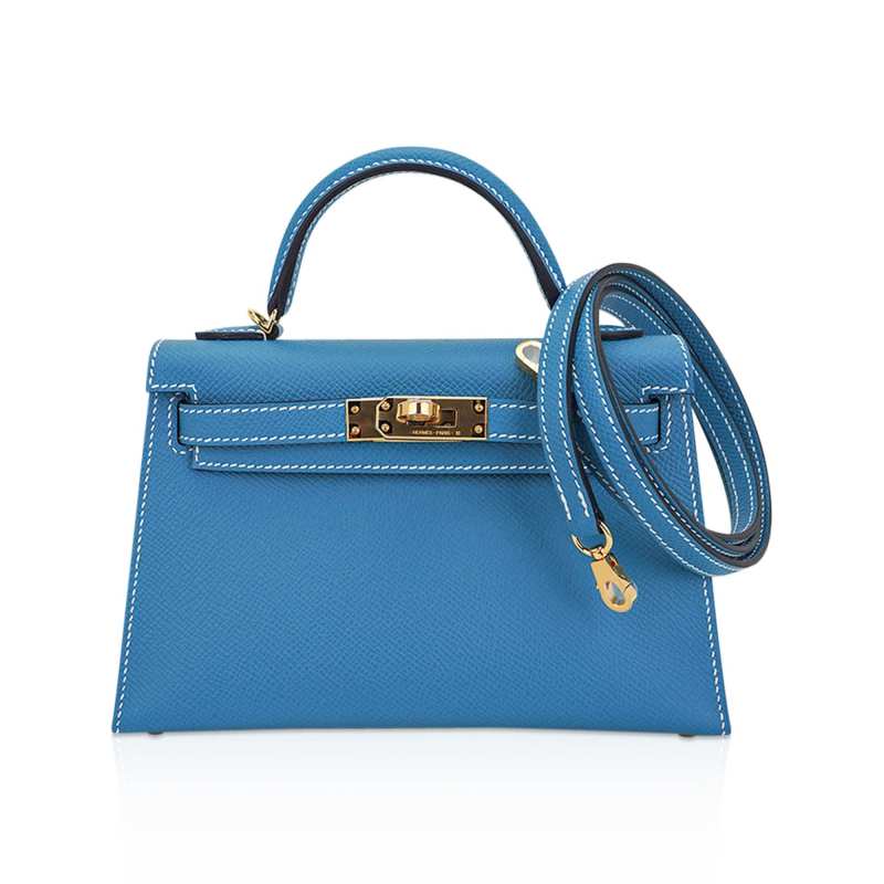 Mini Kelly 20 Bag Sellier New Blue Jean Epsom Leather with Gold Hardware