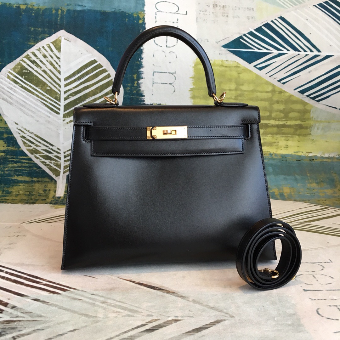 Hermes Kelly 28 Black Bag With Gold Toned Harware For Women, Women��s Handbags, Shoulder Bags 11in/28cm