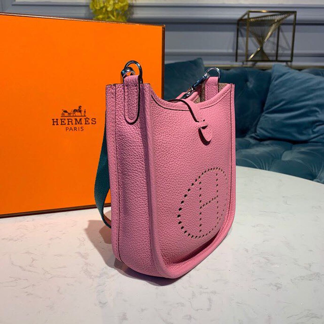 Hermes Mini Evelyne Light Pink For Women 7.8in/20cm