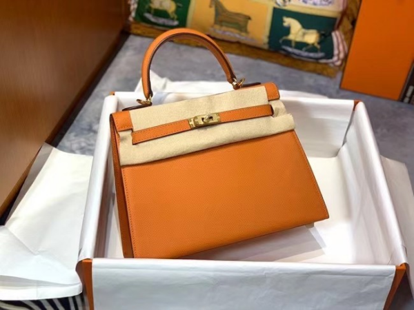 Hermes Kelly Epsom Calfskin Leather Bag Orange