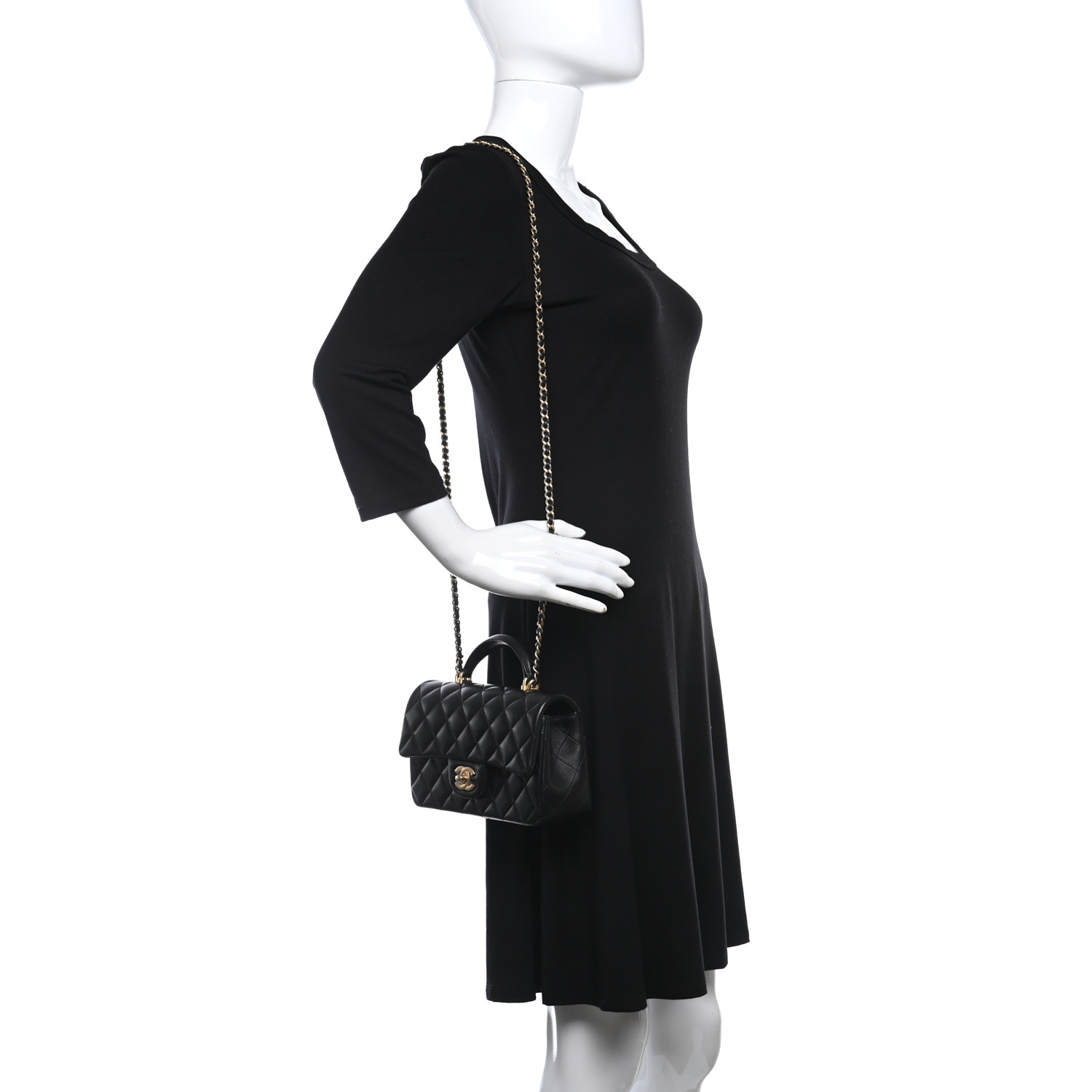 Lambskin Quilted Mini Top Handle Rectangular Flap Black